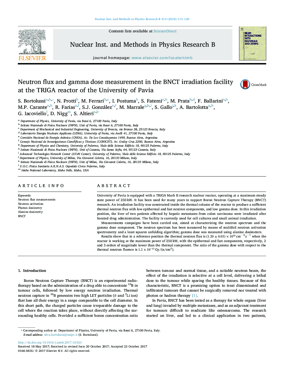 Neutron flux and gamma dose measurement in the BNCT irradiation facility at the TRIGA reactor of the University of Pavia