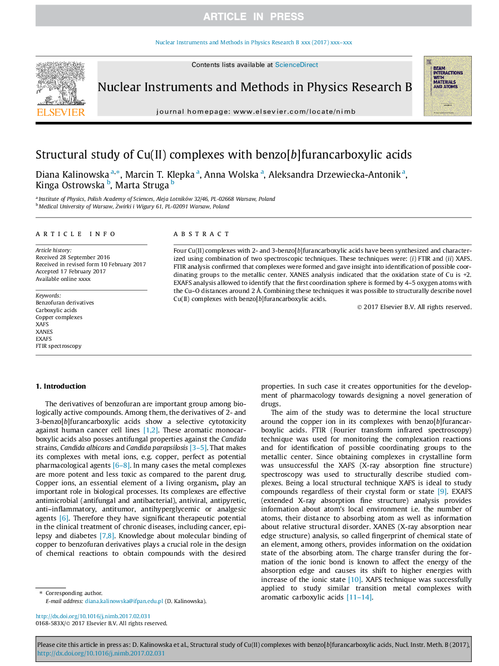 Structural study of Cu(II) complexes with benzo[b]furancarboxylic acids