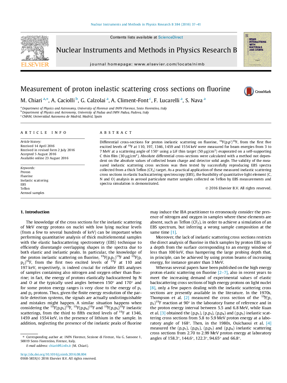 Measurement of proton inelastic scattering cross sections on fluorine