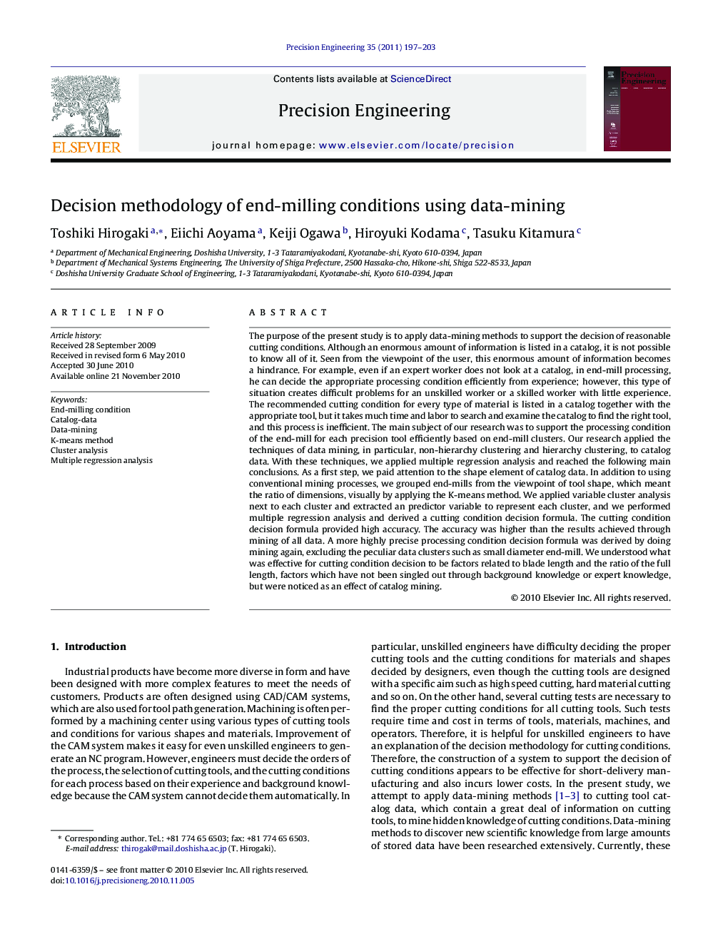 Decision methodology of end-milling conditions using data-mining