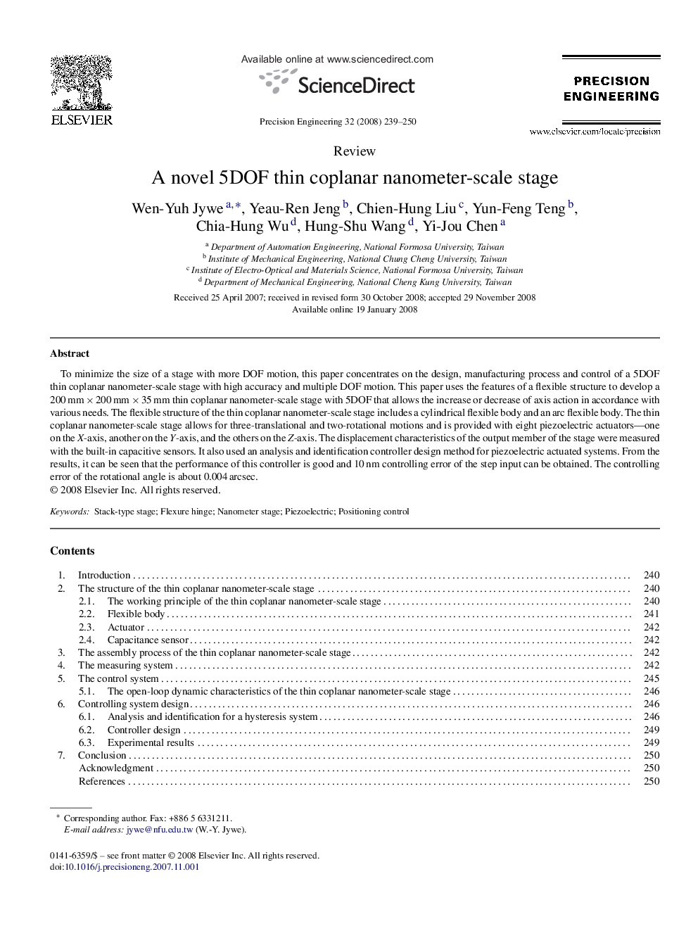 A novel 5DOF thin coplanar nanometer-scale stage