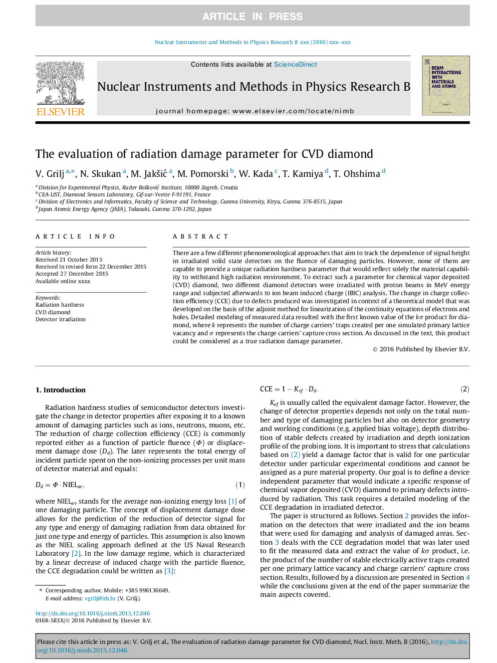 The evaluation of radiation damage parameter for CVD diamond