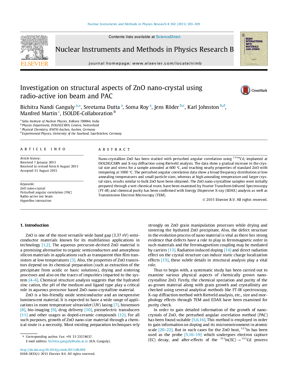 Investigation on structural aspects of ZnO nano-crystal using radio-active ion beam and PAC