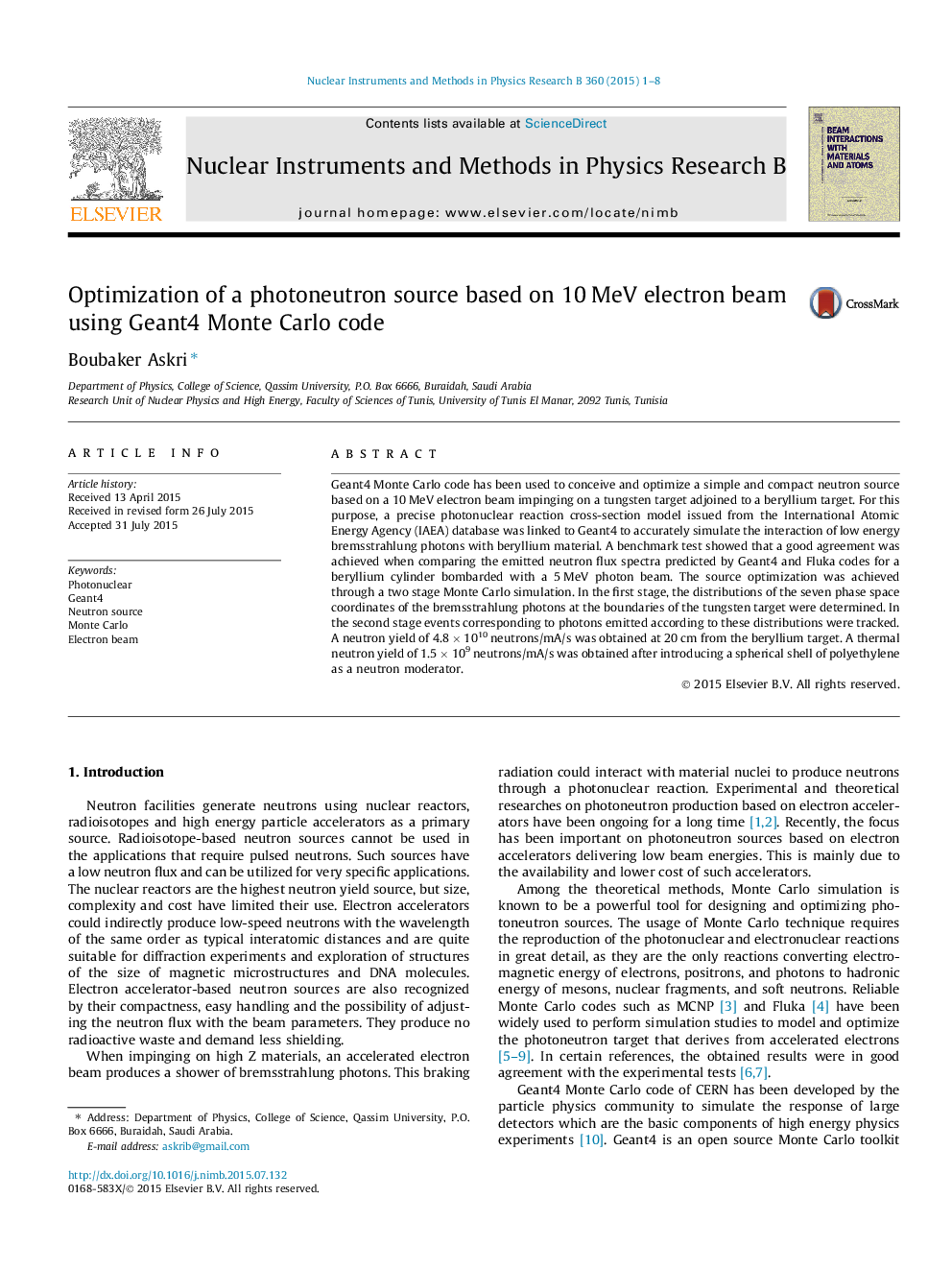 Optimization of a photoneutron source based on 10Â MeV electron beam using Geant4 Monte Carlo code