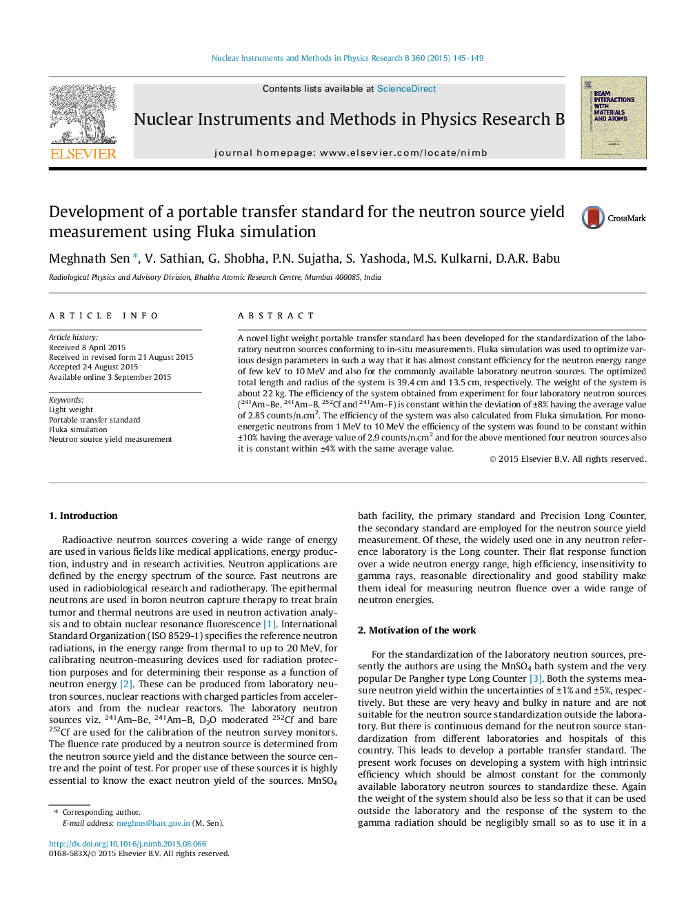 Development of a portable transfer standard for the neutron source yield measurement using Fluka simulation