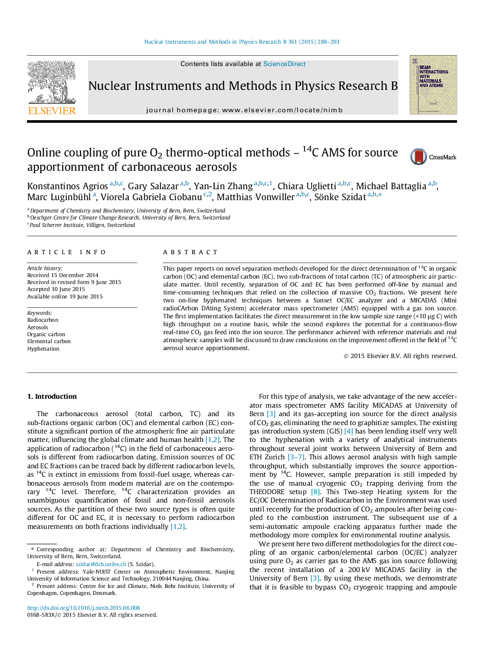 Online coupling of pure O2 thermo-optical methods - 14C AMS for source apportionment of carbonaceous aerosols