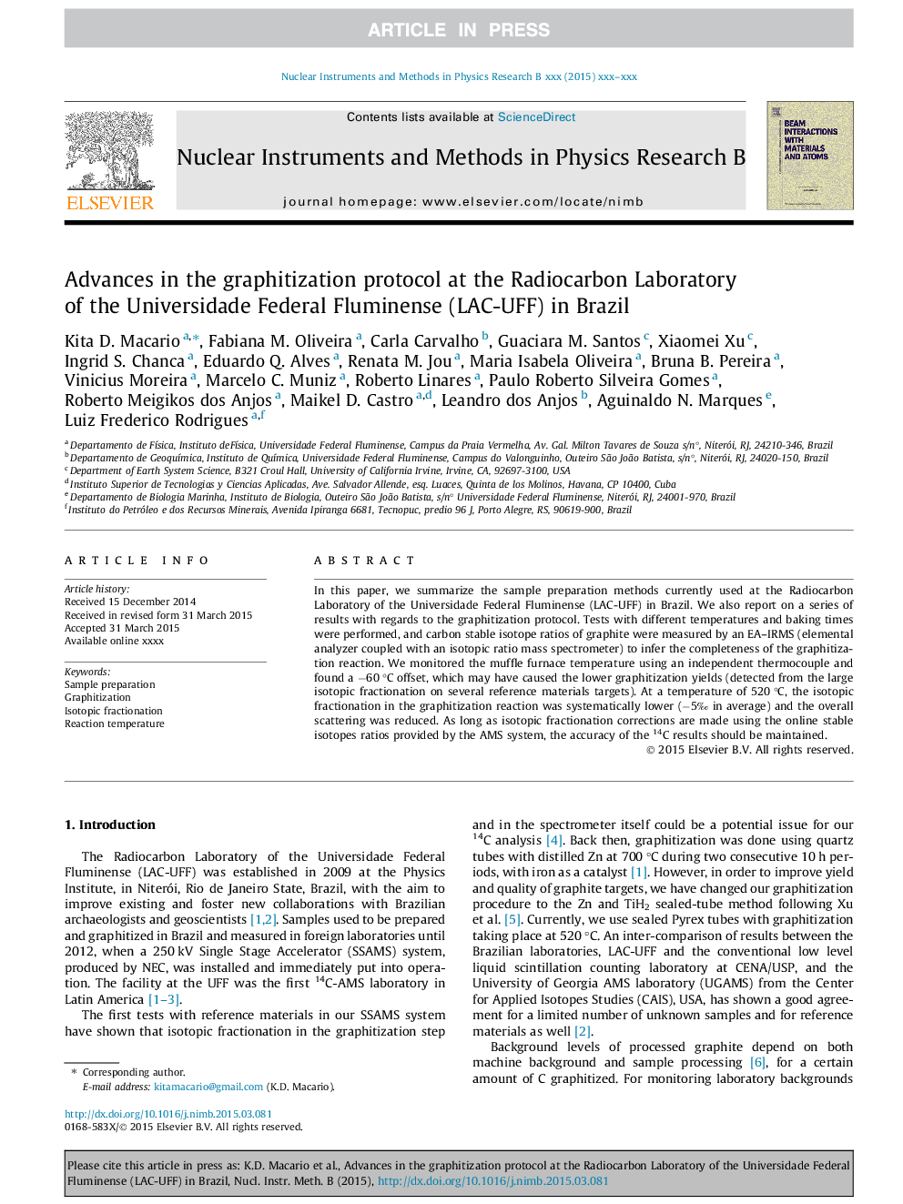 Advances in the graphitization protocol at the Radiocarbon Laboratory of the Universidade Federal Fluminense (LAC-UFF) in Brazil