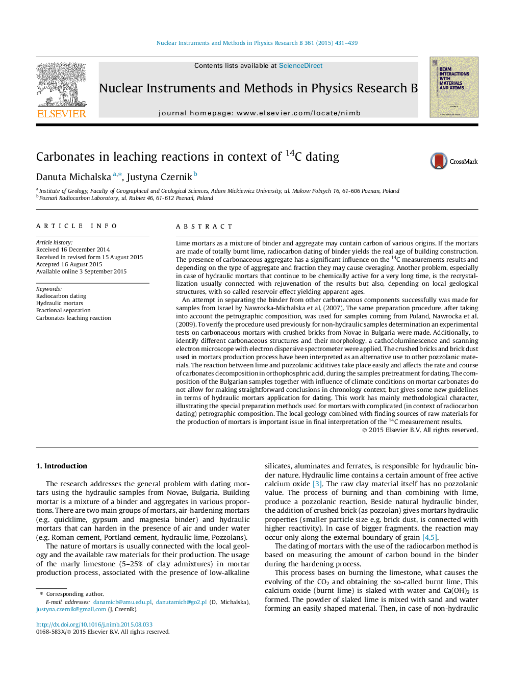 Carbonates in leaching reactions in context of 14C dating