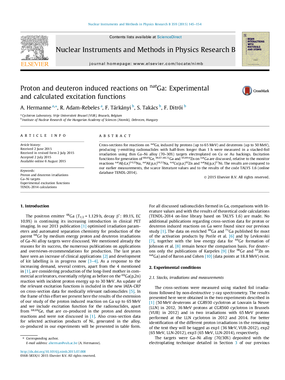 Proton and deuteron induced reactions on natGa: Experimental and calculated excitation functions