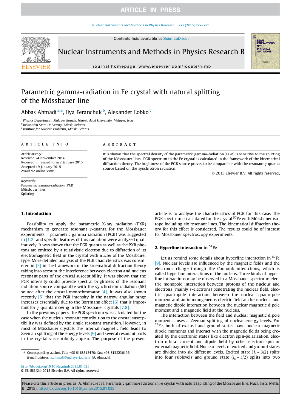 Parametric gamma-radiation in Fe crystal with natural splitting of the Mössbauer line