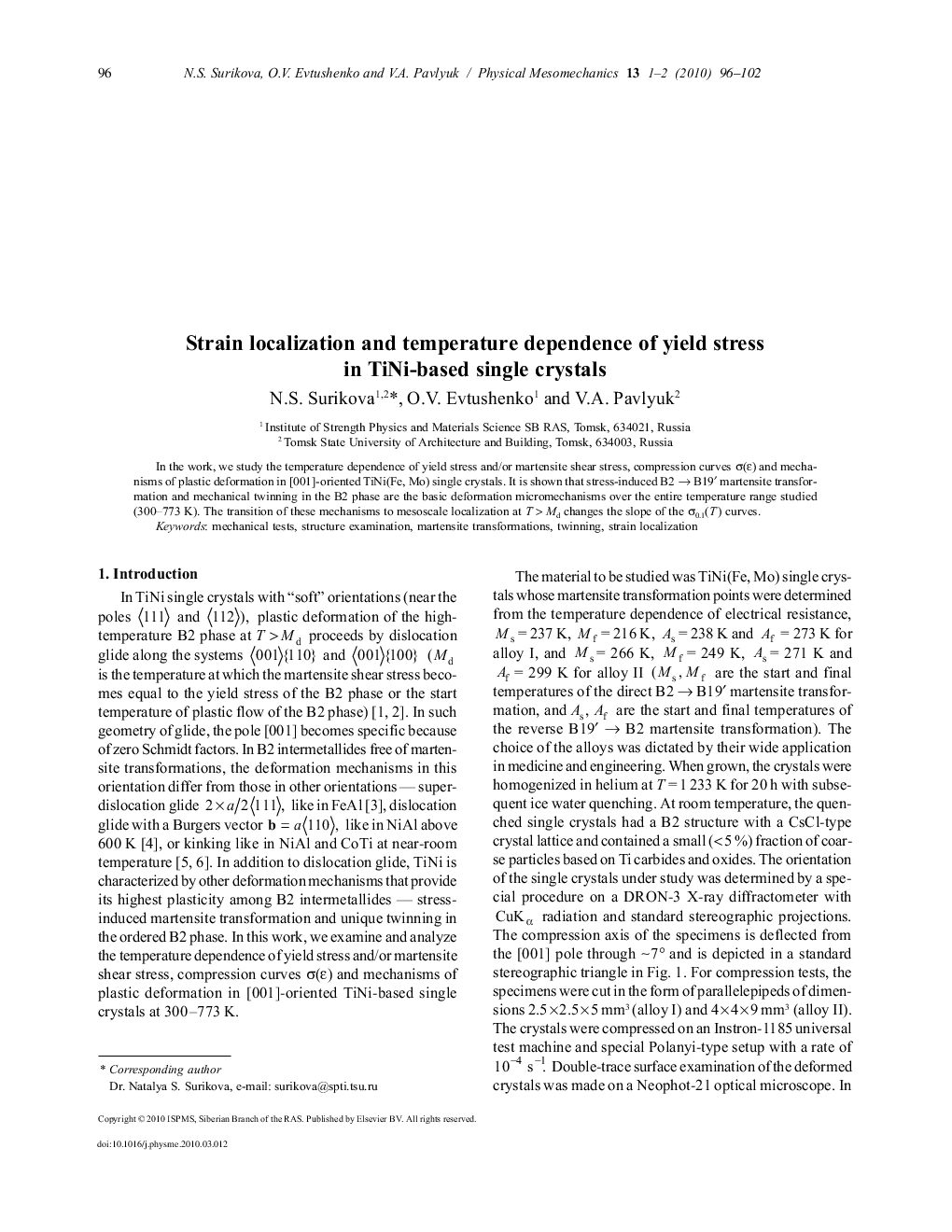 Strain localization and temperature dependence of yield stress in TiNi-based single crystals