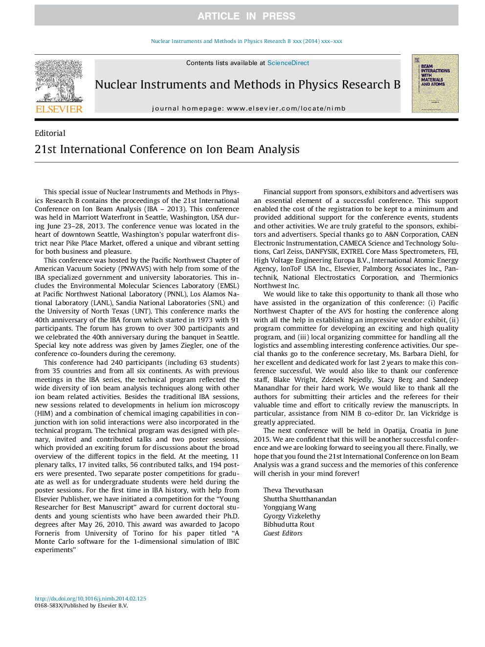 21st International Conference on Ion Beam Analysis