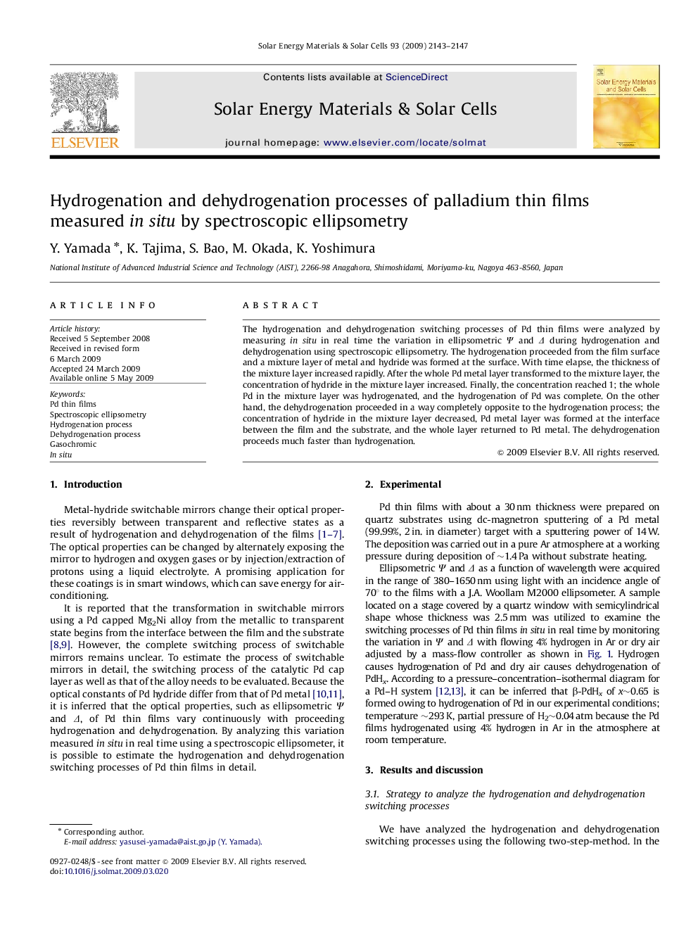 Hydrogenation and dehydrogenation processes of palladium thin films measured in situ by spectroscopic ellipsometry