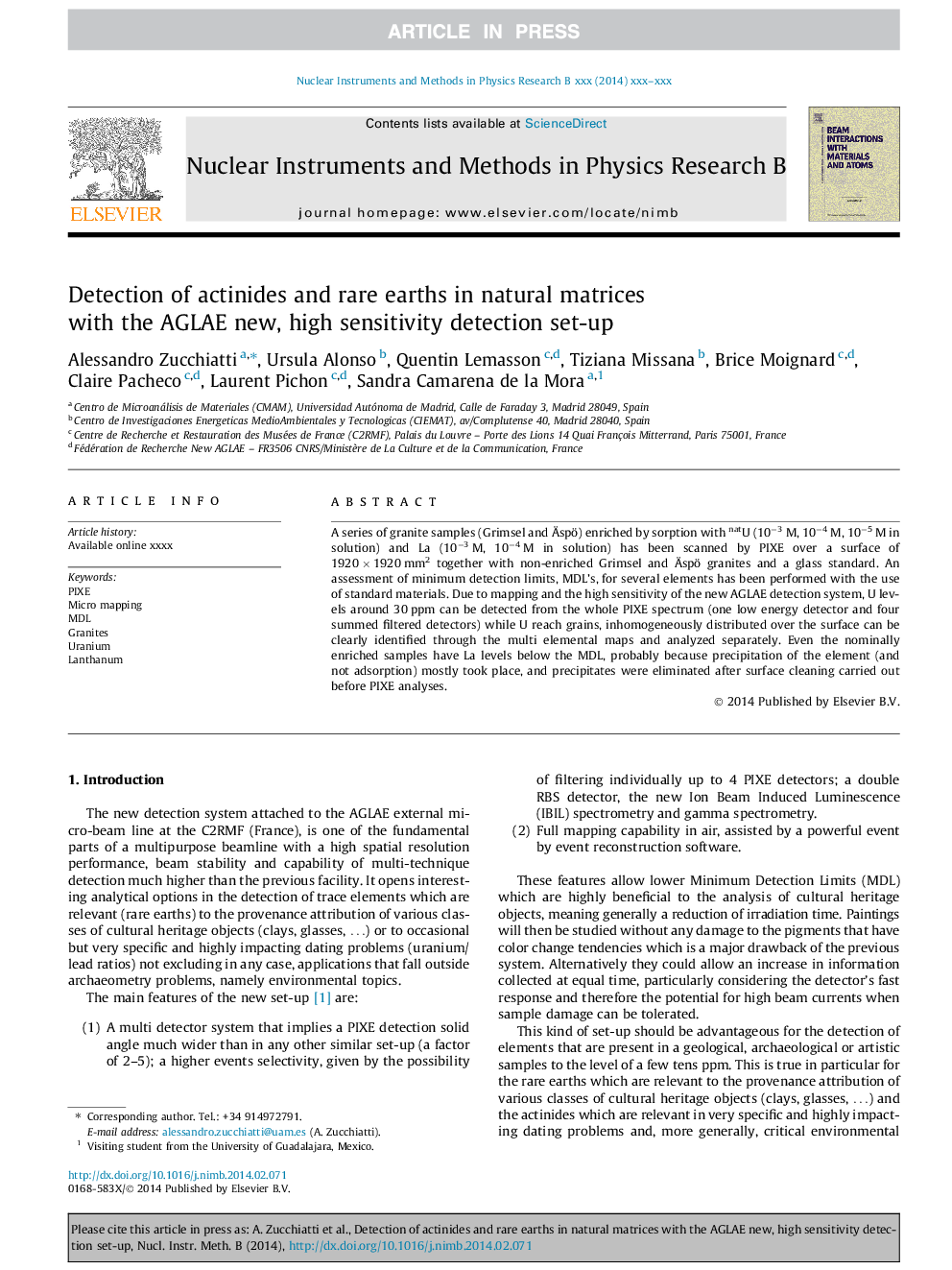 Detection of actinides and rare earths in natural matrices with the AGLAE new, high sensitivity detection set-up