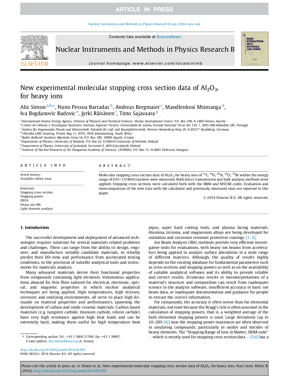 New experimental molecular stopping cross section data of Al2O3, for heavy ions