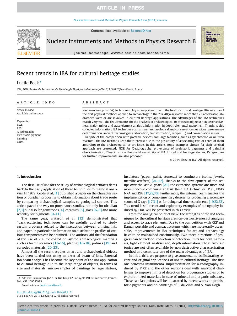 Recent trends in IBA for cultural heritage studies