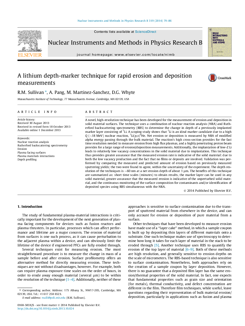 A lithium depth-marker technique for rapid erosion and deposition measurements