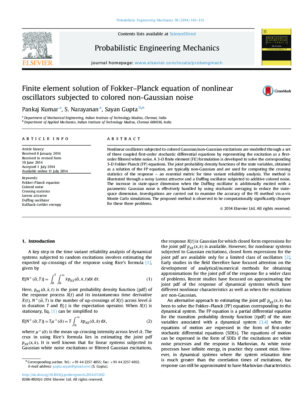 Finite element solution of Fokker–Planck equation of nonlinear oscillators subjected to colored non-Gaussian noise