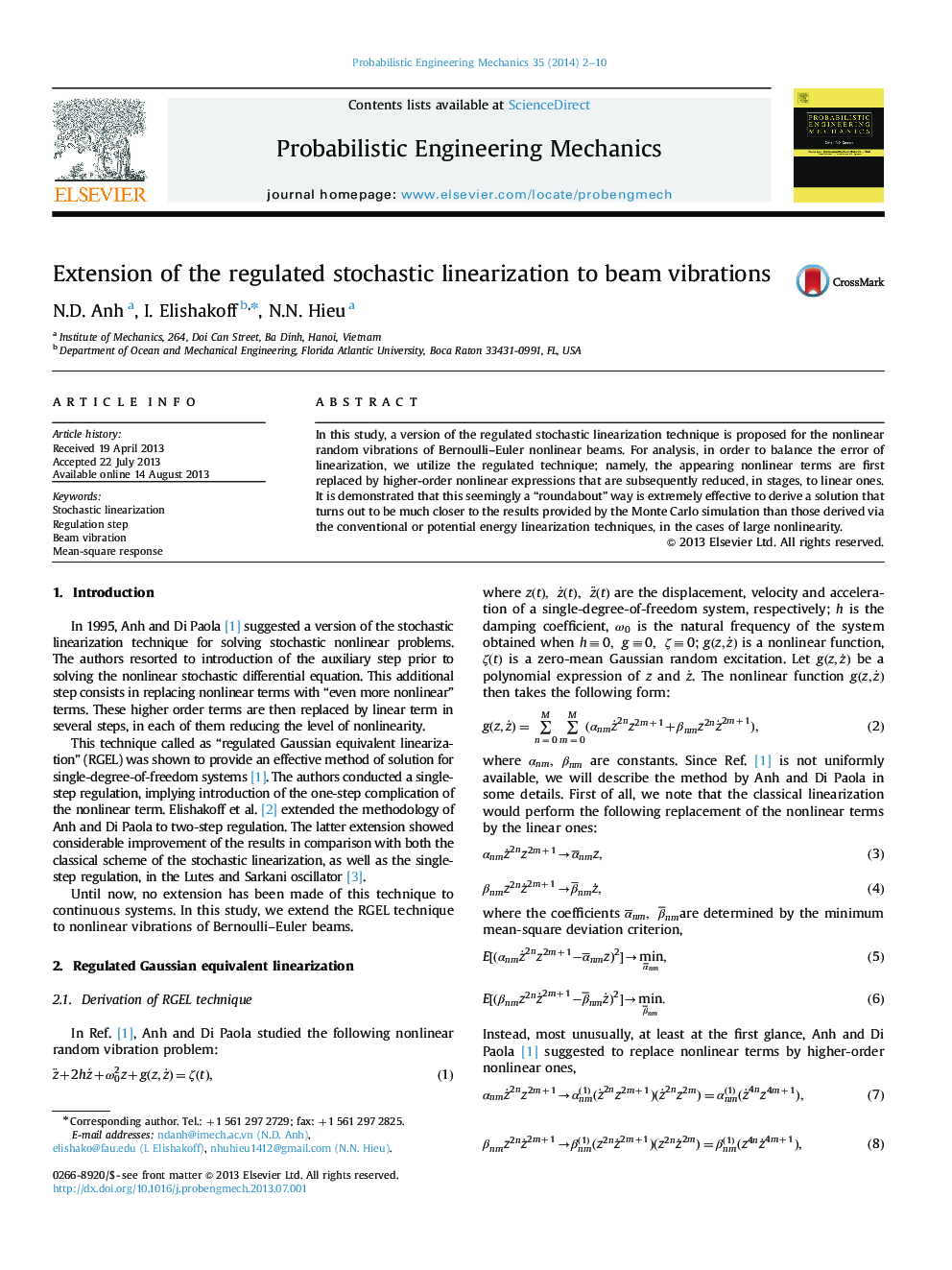 Extension of the regulated stochastic linearization to beam vibrations