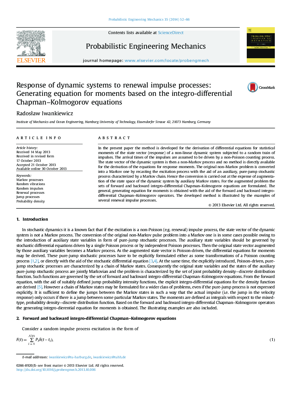 Response of dynamic systems to renewal impulse processes: Generating equation for moments based on the integro-differential Chapman–Kolmogorov equations