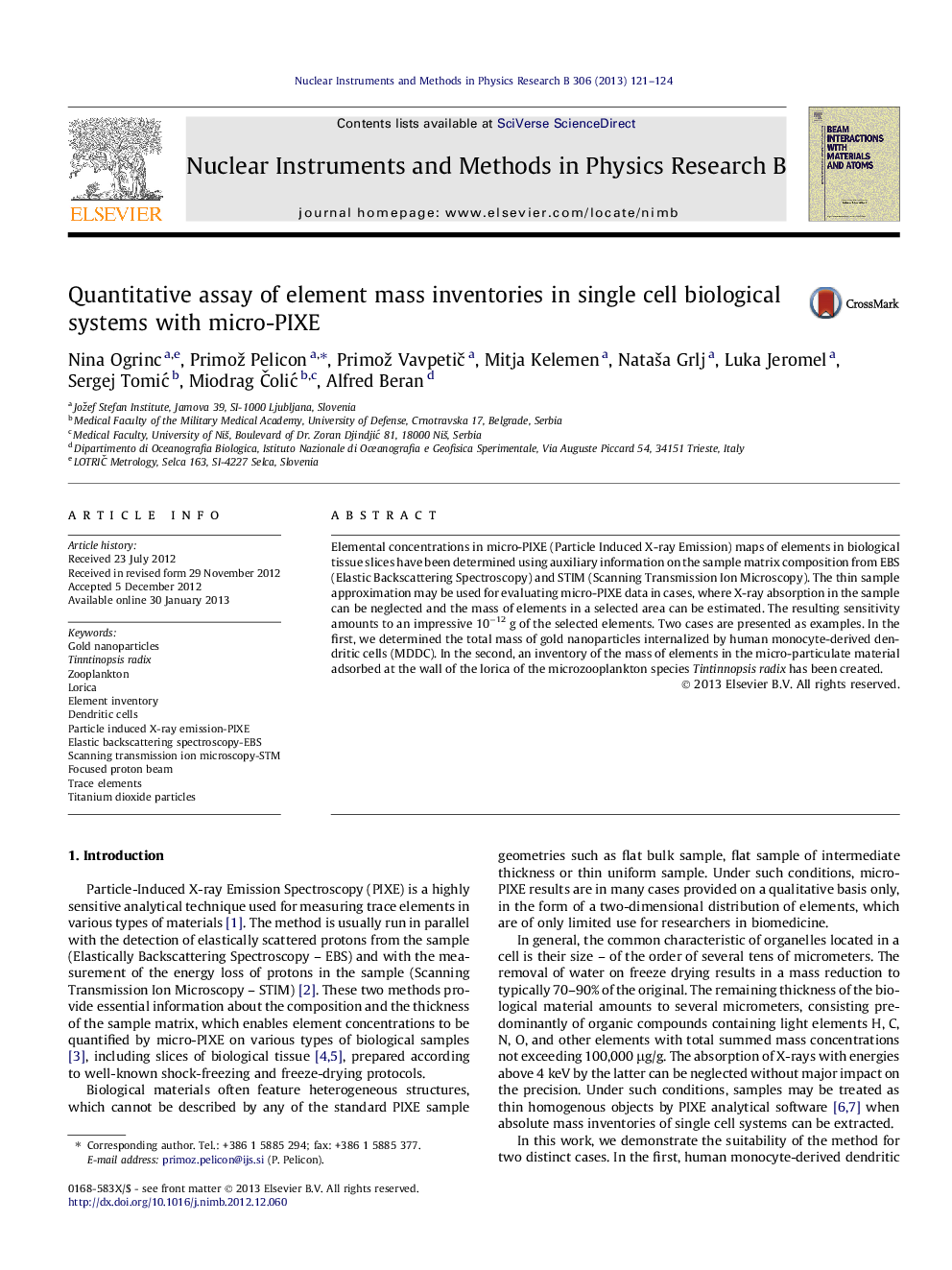 Quantitative assay of element mass inventories in single cell biological systems with micro-PIXE