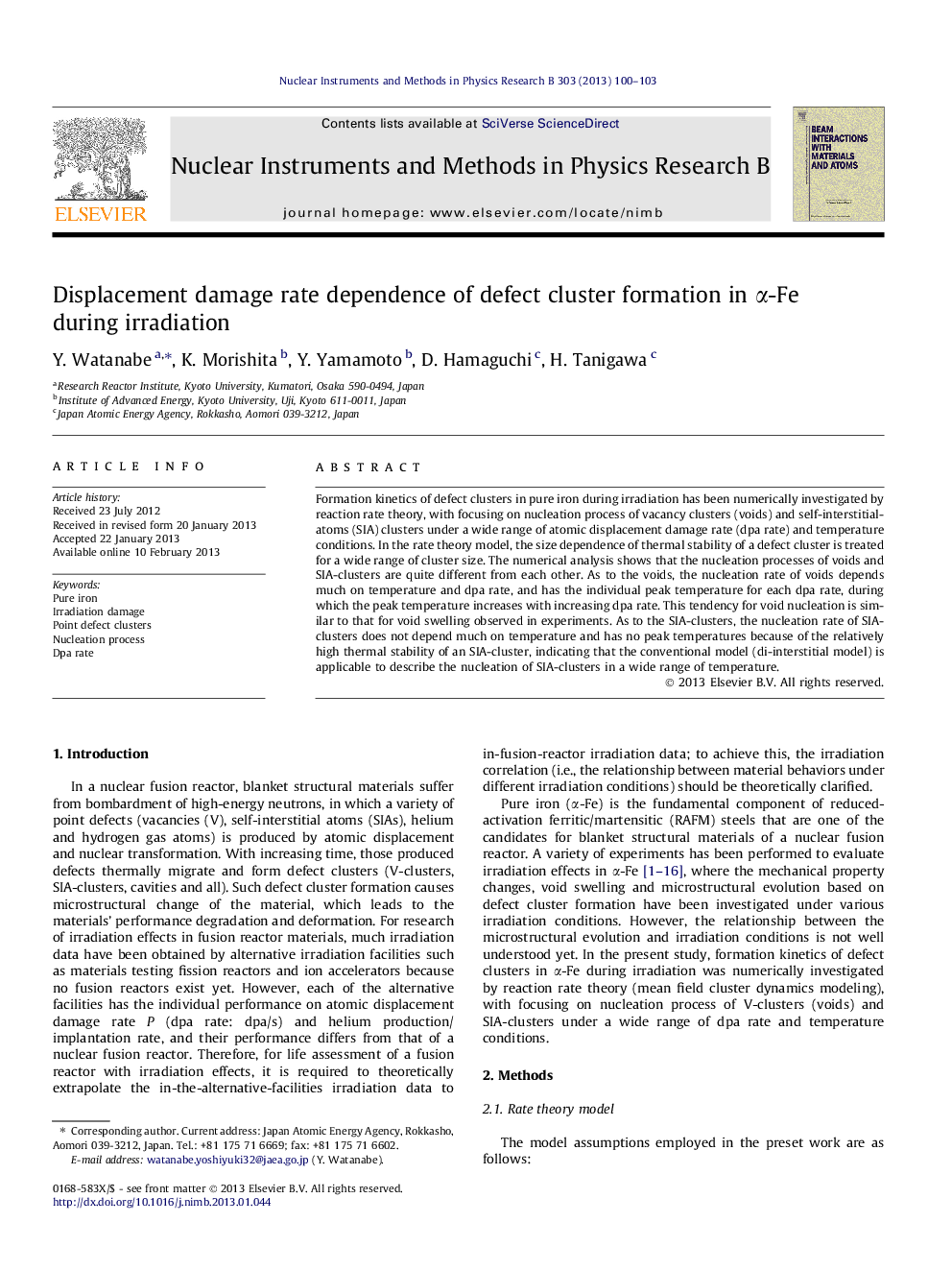 Displacement damage rate dependence of defect cluster formation in Î±-Fe during irradiation