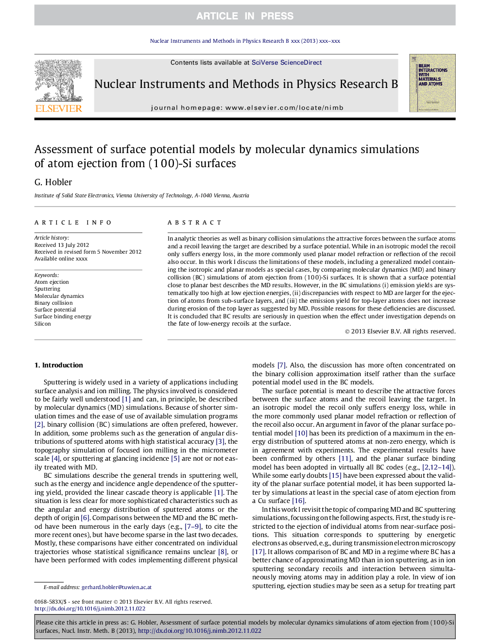 Assessment of surface potential models by molecular dynamics simulations of atom ejection from (1Â 0Â 0)-Si surfaces