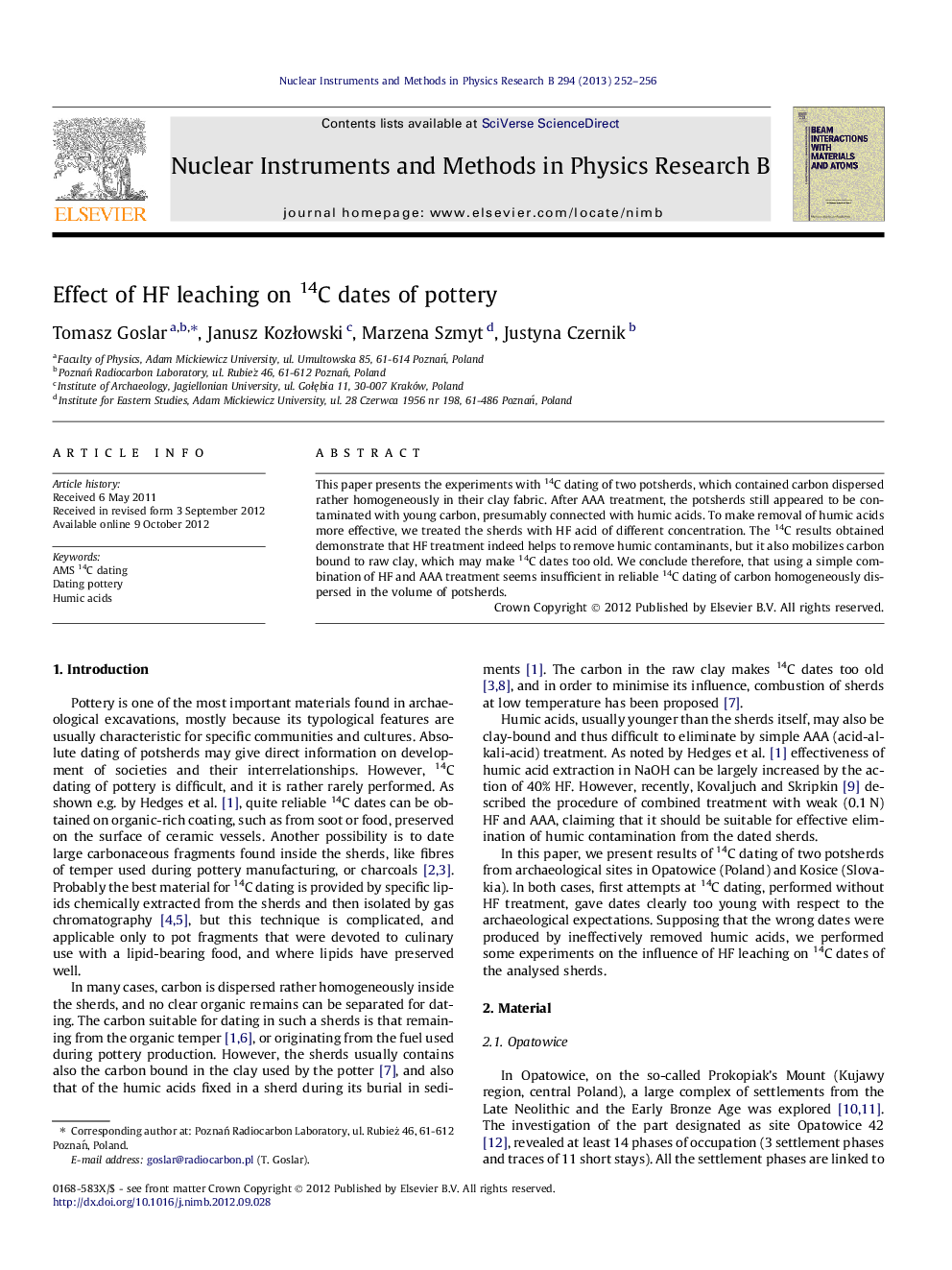 Effect of HF leaching on 14C dates of pottery