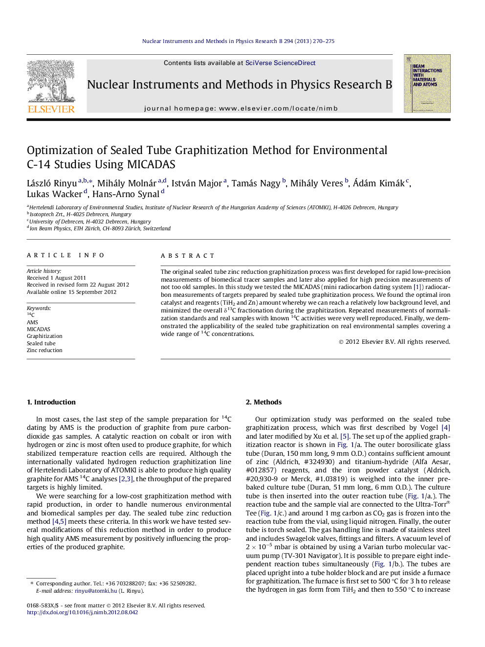 Optimization of Sealed Tube Graphitization Method for Environmental C-14 Studies Using MICADAS