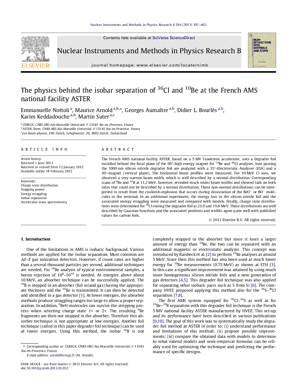 The physics behind the isobar separation of 36Cl and 10Be at the French AMS national facility ASTER