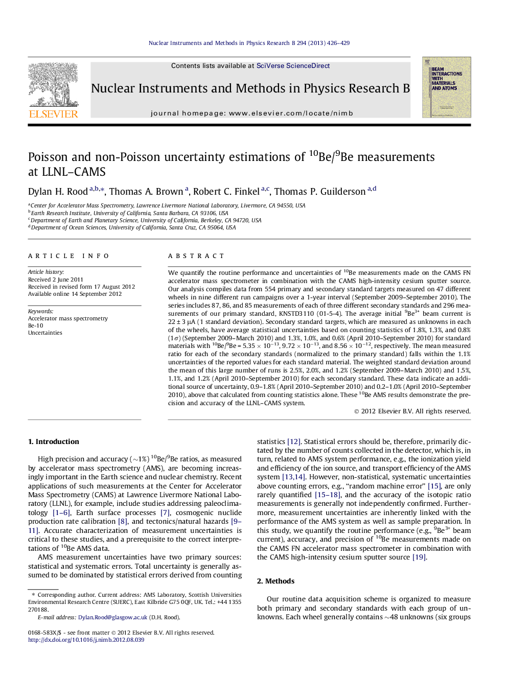 Poisson and non-Poisson uncertainty estimations of 10Be/9Be measurements at LLNL-CAMS