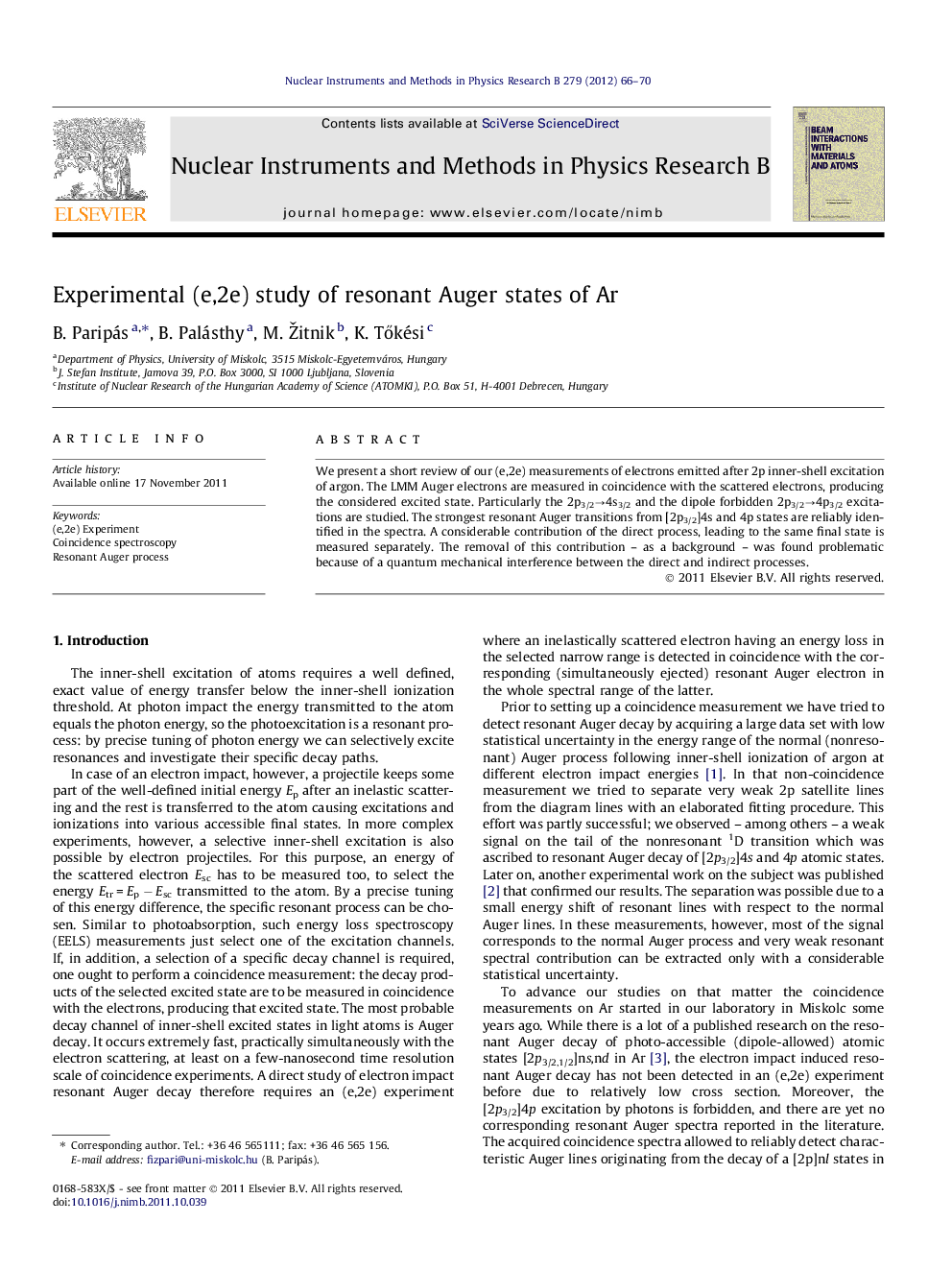 Experimental (e,2e) study of resonant Auger states of Ar