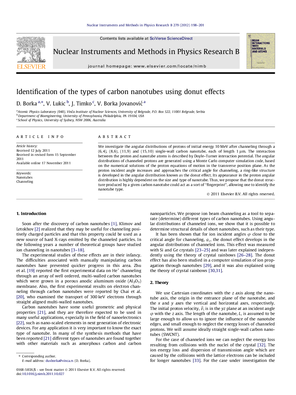 Identification of the types of carbon nanotubes using donut effects