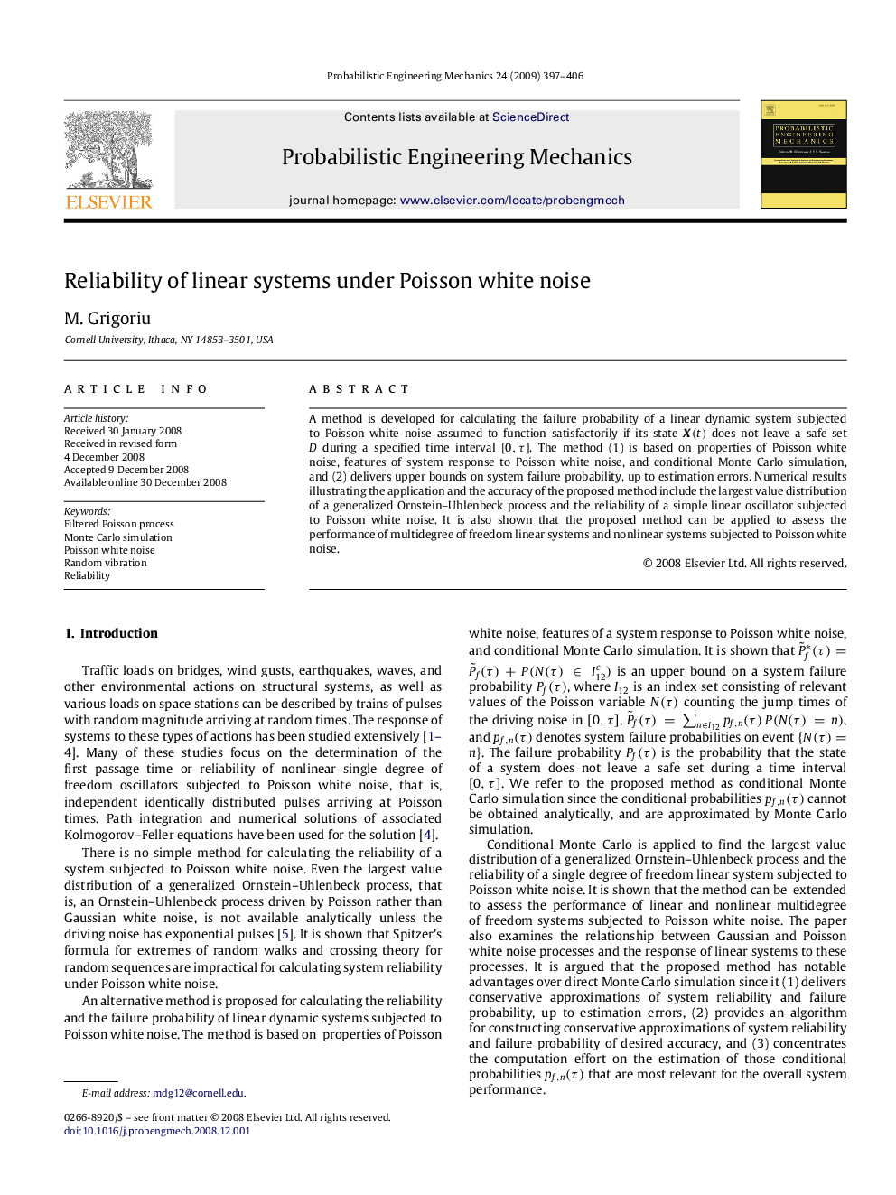 Reliability of linear systems under Poisson white noise