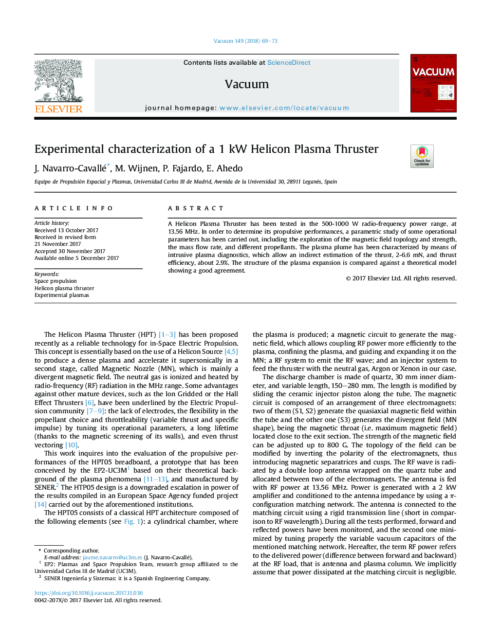 Experimental characterization of a 1Â kW Helicon Plasma Thruster