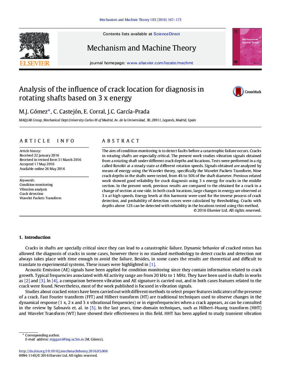 Analysis of the influence of crack location for diagnosis in rotating shafts based on 3 x energy