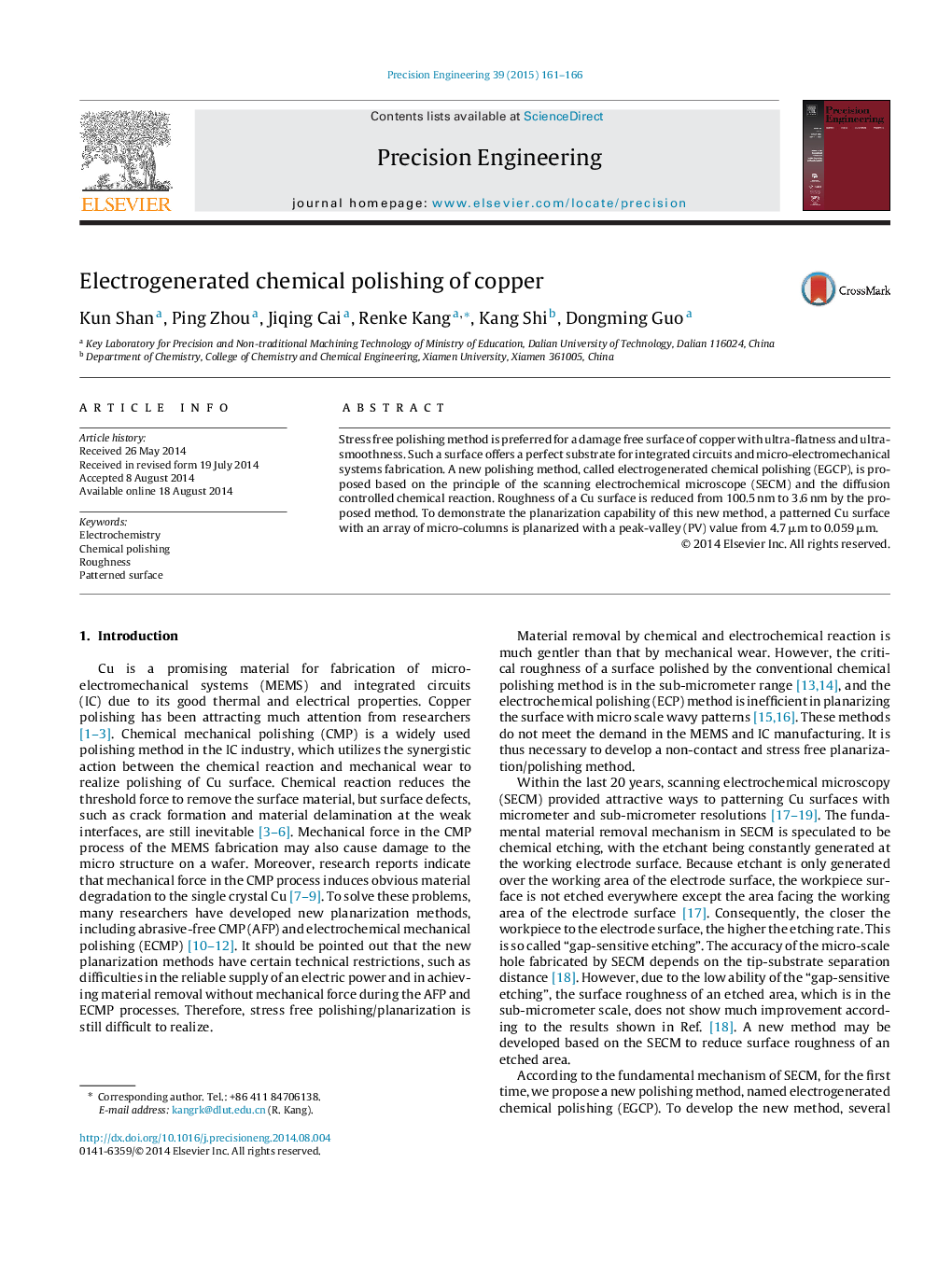 Electrogenerated chemical polishing of copper