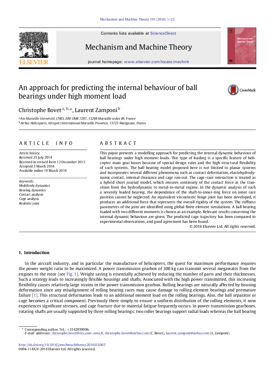 An approach for predicting the internal behaviour of ball bearings under high moment load