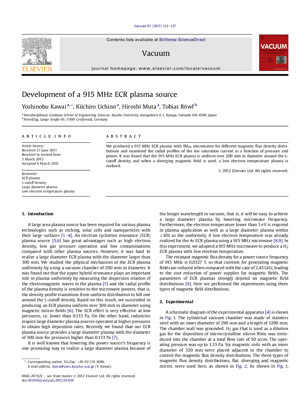 Development of a 915Â MHz ECR plasma source