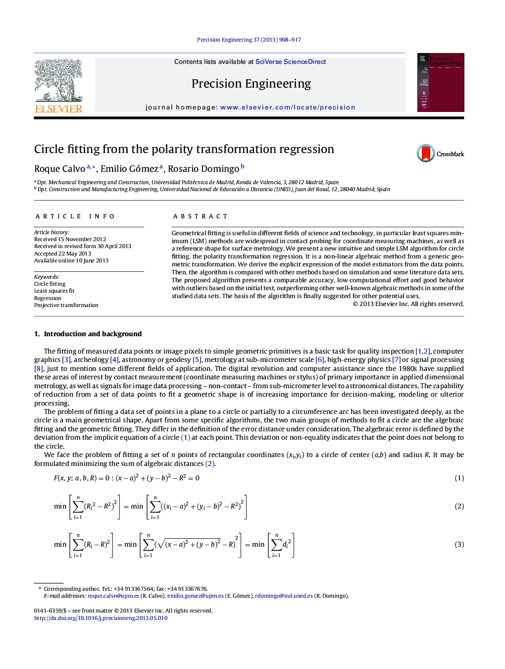 Circle fitting from the polarity transformation regression