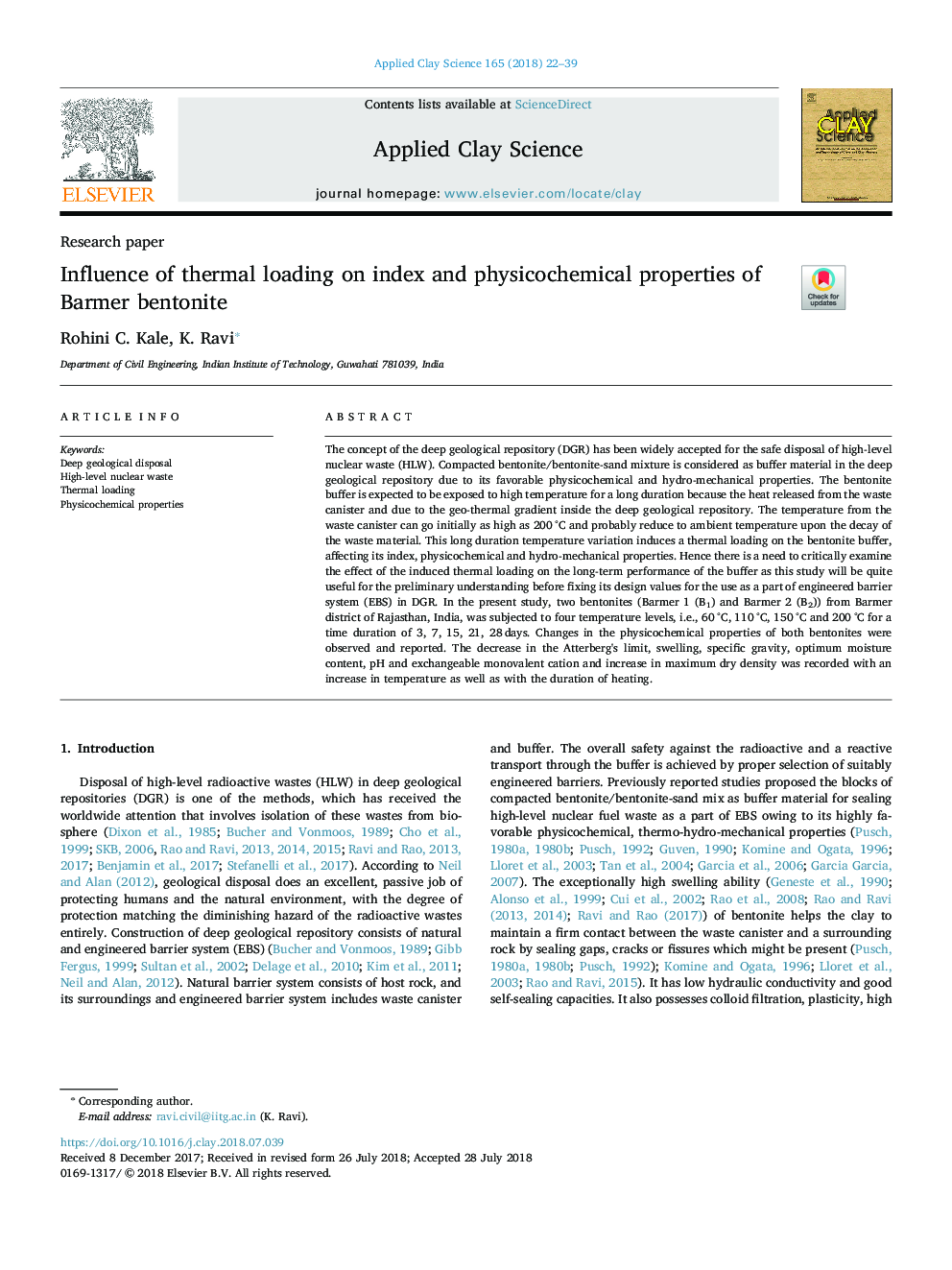 Influence of thermal loading on index and physicochemical properties of Barmer bentonite