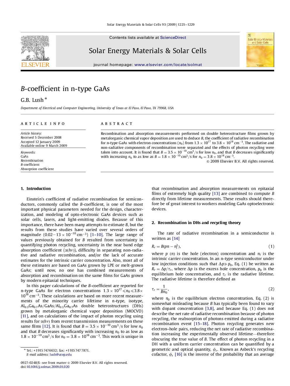 BB-coefficient in n-type GaAs