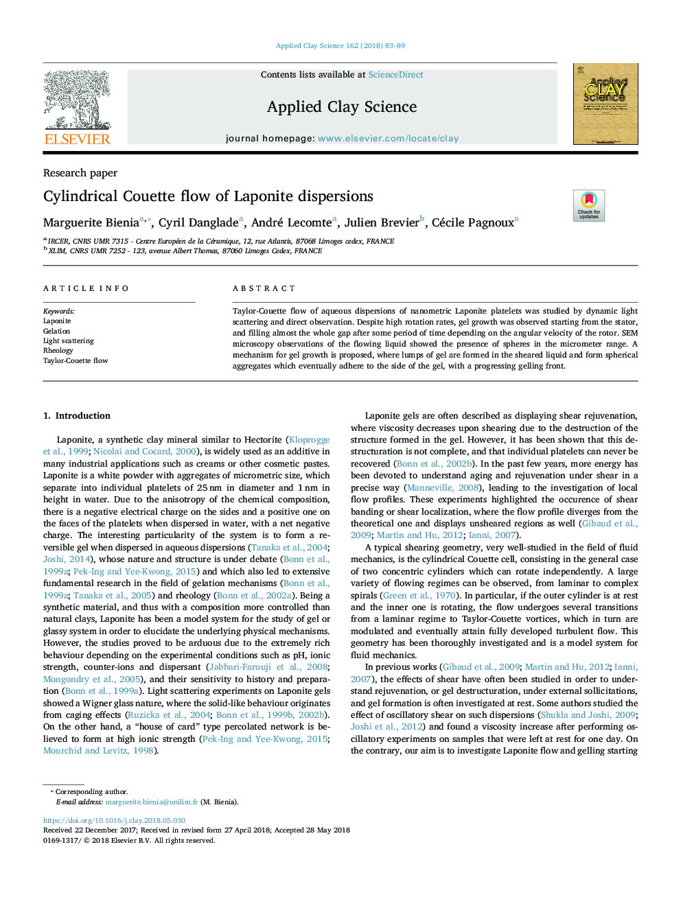 Cylindrical Couette flow of Laponite dispersions