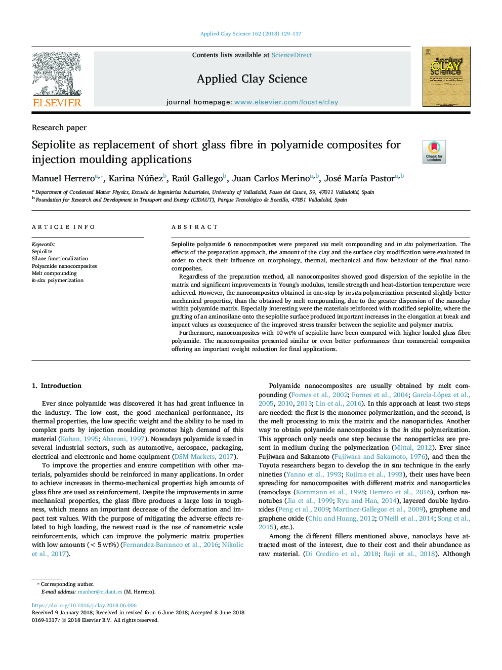 Sepiolite as replacement of short glass fibre in polyamide composites for injection moulding applications