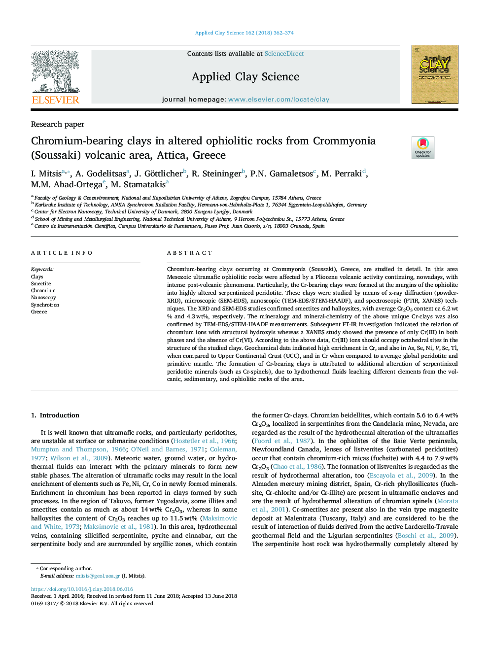 Chromium-bearing clays in altered ophiolitic rocks from Crommyonia (Soussaki) volcanic area, Attica, Greece