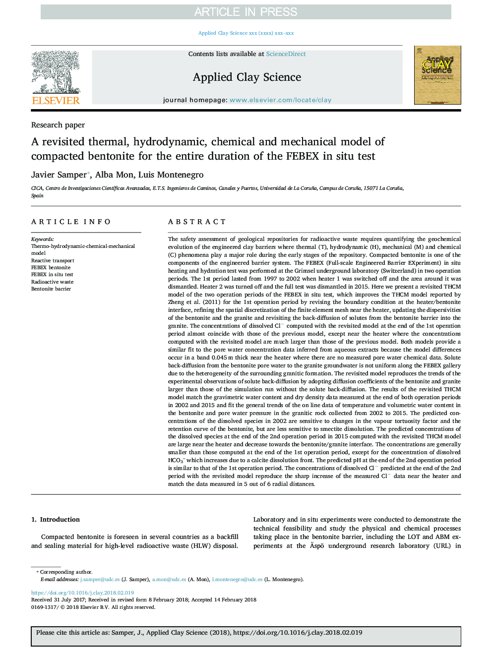 A revisited thermal, hydrodynamic, chemical and mechanical model of compacted bentonite for the entire duration of the FEBEX in situ test