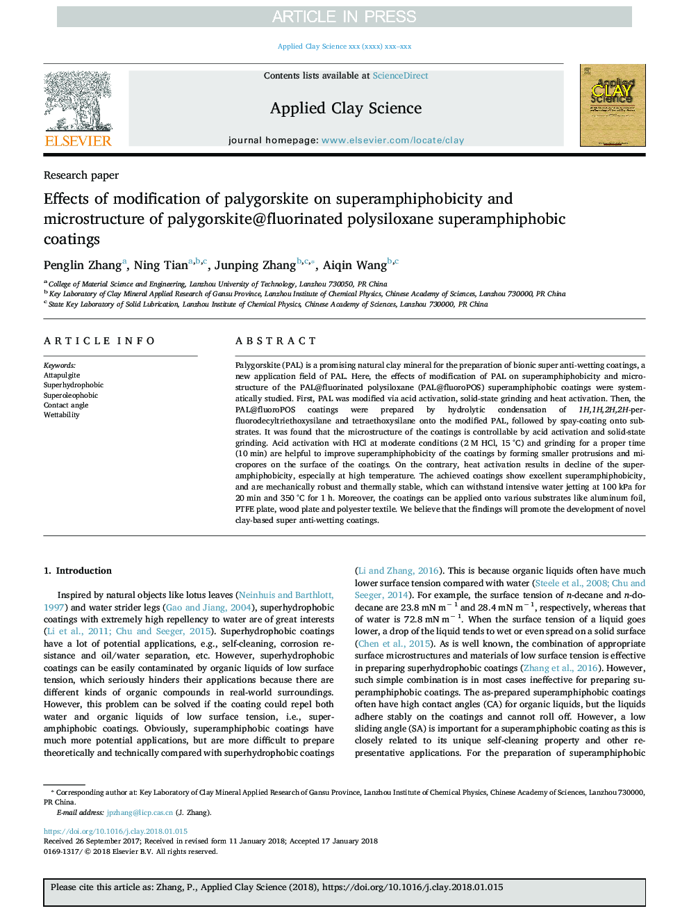 Effects of modification of palygorskite on superamphiphobicity and microstructure of palygorskite@fluorinated polysiloxane superamphiphobic coatings