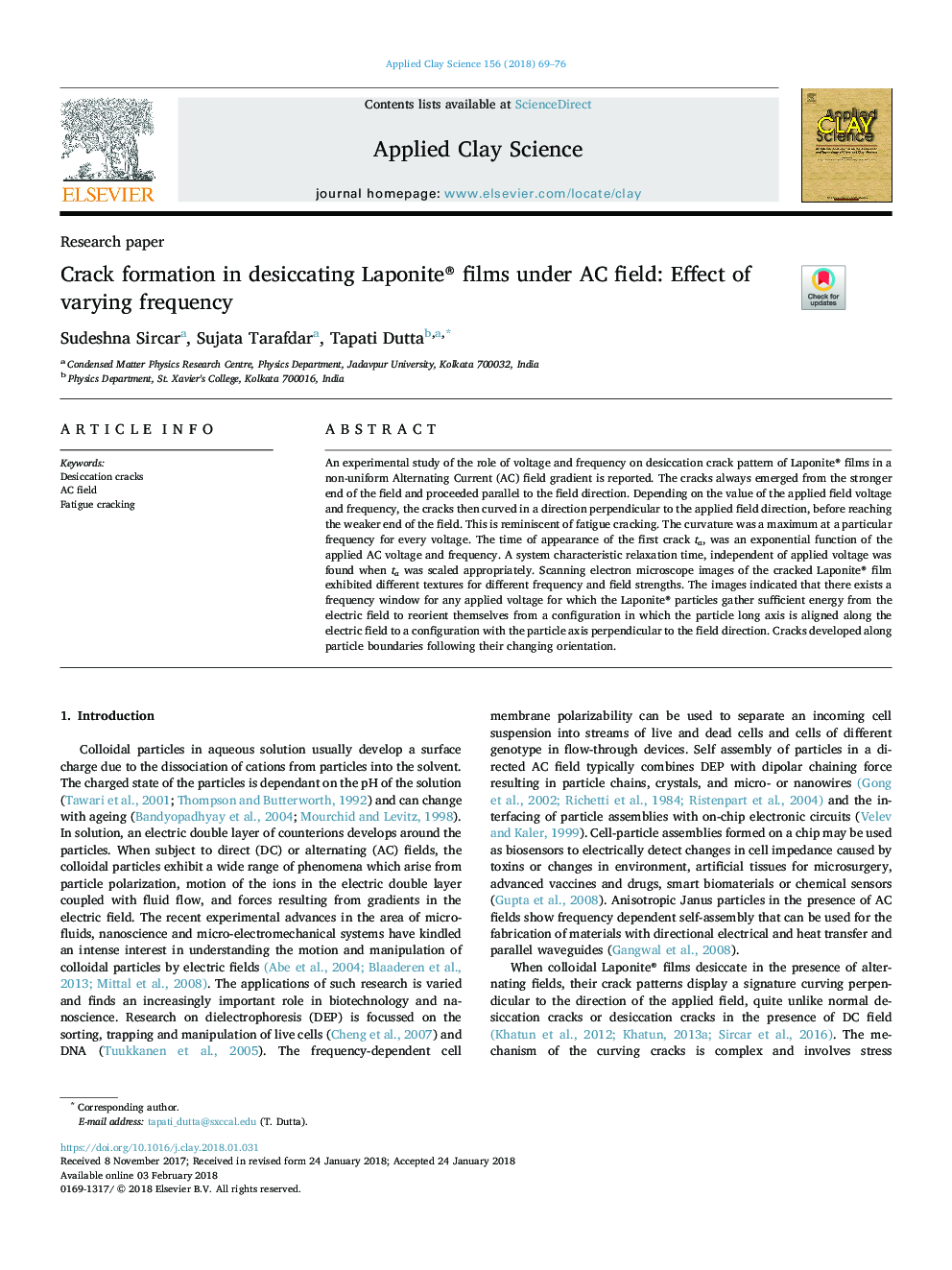 Crack formation in desiccating Laponite® films under AC field: Effect of varying frequency