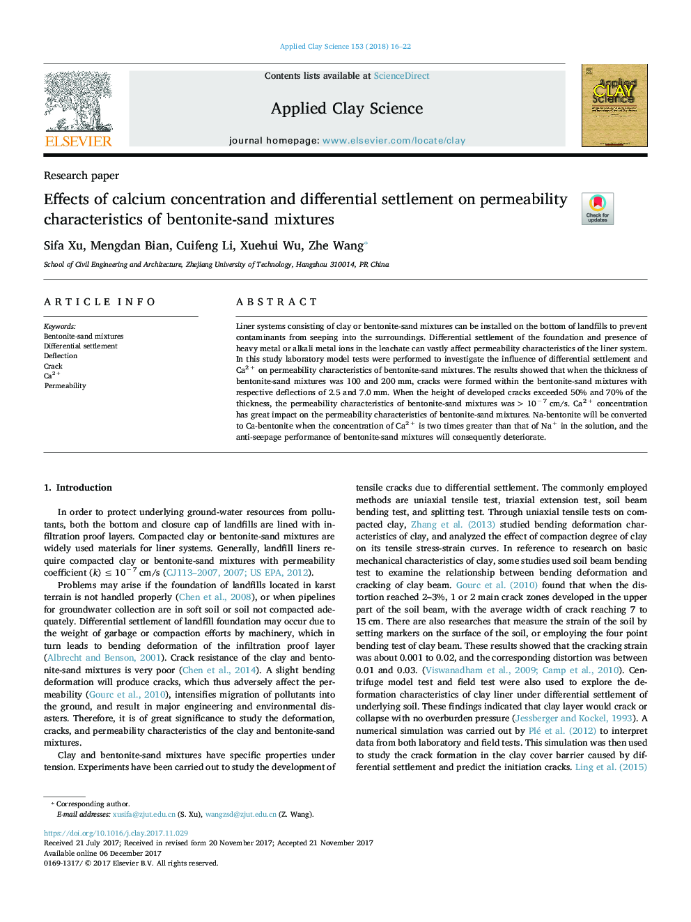 Effects of calcium concentration and differential settlement on permeability characteristics of bentonite-sand mixtures