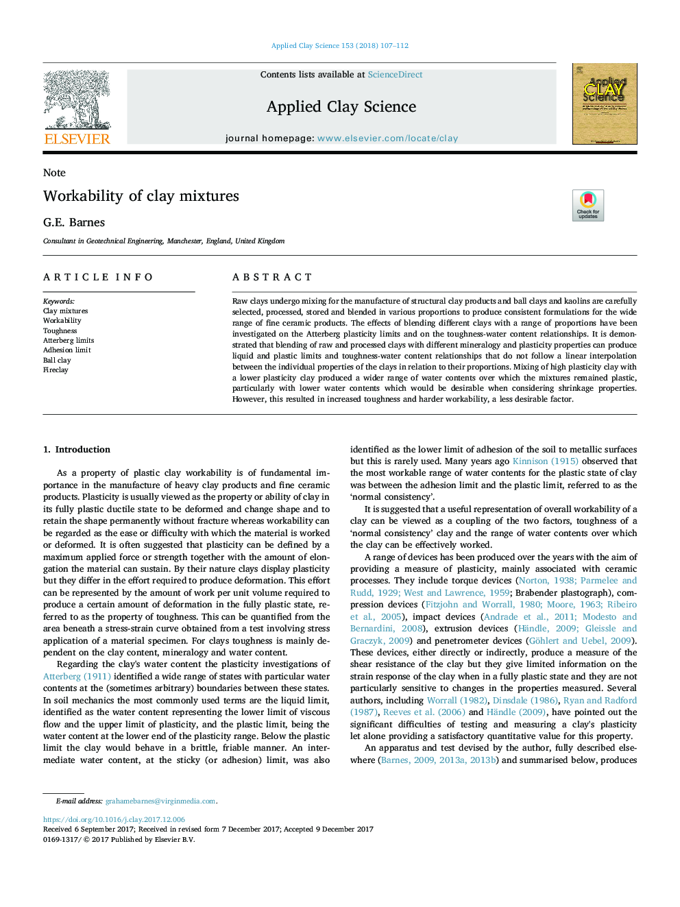 Workability of clay mixtures